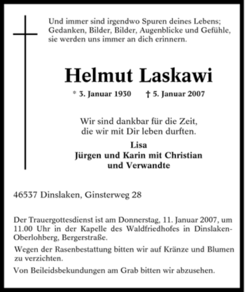 Traueranzeige von Helmut Laskawi von Tageszeitung