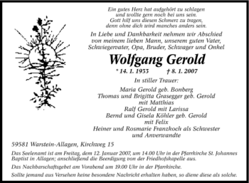 Traueranzeige von Wolfgang Gerold von Tageszeitung