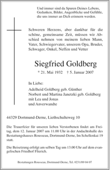 Traueranzeige von Siegfried Goldberg von Tageszeitung