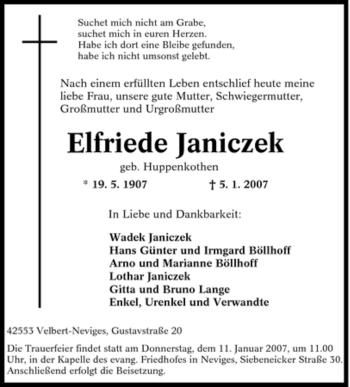 Traueranzeige von Elfriede Janiczek von Tageszeitung