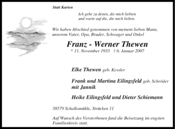 Traueranzeige von Franz - Werner Thewen von Tageszeitung