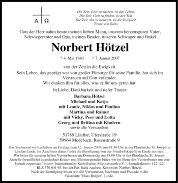Traueranzeige von Norbert Hötzel von Tageszeitung