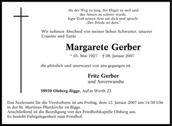 Traueranzeige von Margarete Gerber von Tageszeitung
