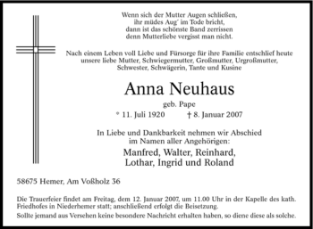 Traueranzeige von Anne Neuhaus von Tageszeitung
