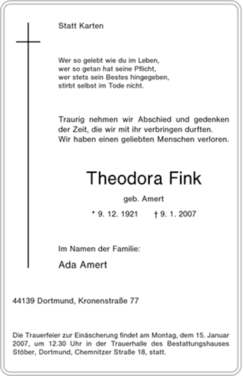 Traueranzeige von Theodora Fink von Tageszeitung