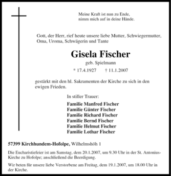 Traueranzeige von Gisela Fischer von Tageszeitung