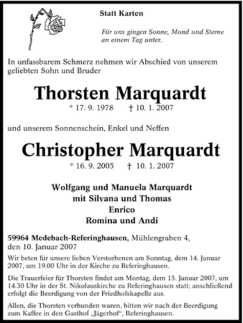 Traueranzeige von Thorsten Marquardt von Tageszeitung
