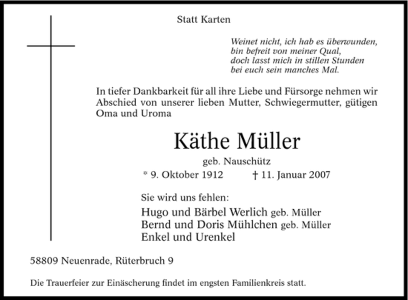  Traueranzeige für Dietrich Volstorf vom 12.01.2007 aus Tageszeitung