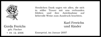 Traueranzeige von Gerda Frerichs von Tageszeitung