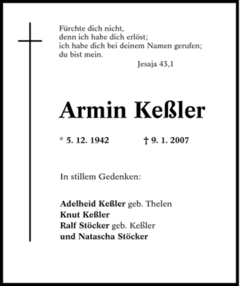 Traueranzeige von Armin Keßler von Tageszeitung