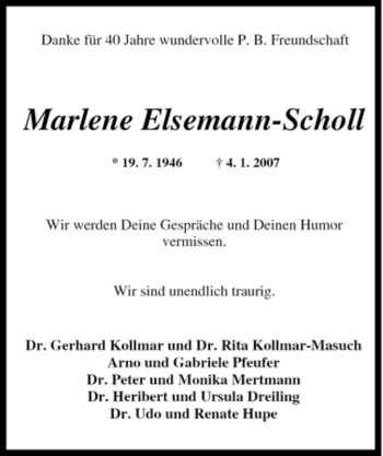 Traueranzeige von Marlene Elsemann-Scholl von Tageszeitung
