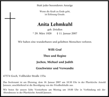 Traueranzeige von Anita Lehmkuhl von Tageszeitung