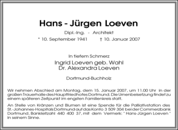 Traueranzeige von Hans-Jürgen Loeven von Tageszeitung