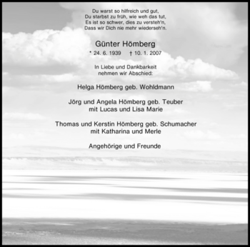 Traueranzeige von Günter Hömberg von Tageszeitung