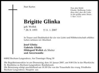 Traueranzeige von Brigitte Glinka von Tageszeitung