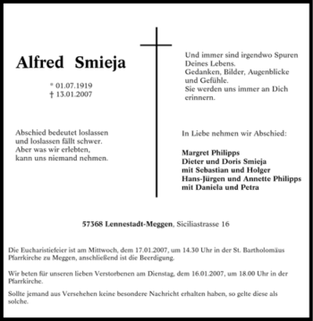 Traueranzeige von Alfred Smieja von Tageszeitung