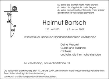 Traueranzeige von Helmuth Bartsch von Tageszeitung