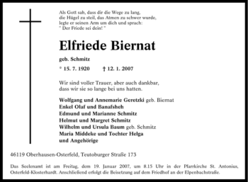 Traueranzeige von Elfriede Biernat von Tageszeitung