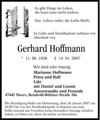 Traueranzeige von Gerhard Hoffmann von Tageszeitung