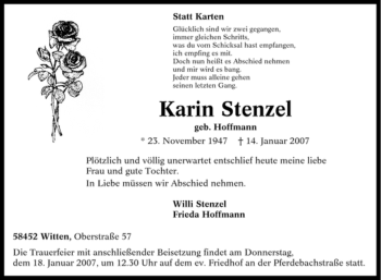 Traueranzeige von Karin Stenzel von Tageszeitung