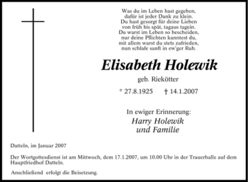 Traueranzeige von Elisabeth Holewik von Tageszeitung