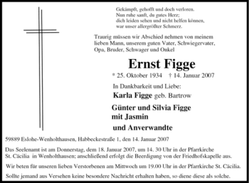 Traueranzeige von Ernst Figge von Tageszeitung