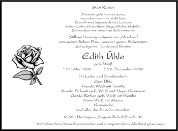 Traueranzeige von Edith Ühle von Tageszeitung