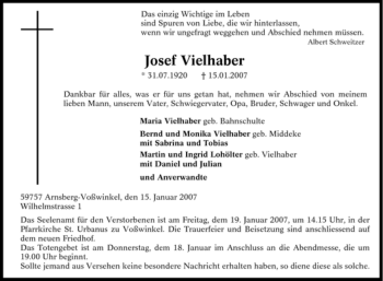 Traueranzeige von Josef Vielhaber von Tageszeitung
