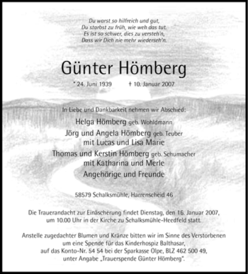 Traueranzeige von Günter Hömberg von Tageszeitung