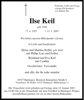Traueranzeige von Ilse Keil von Tageszeitung