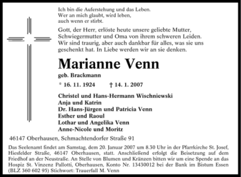 Traueranzeige von Marianne Venn von Tageszeitung
