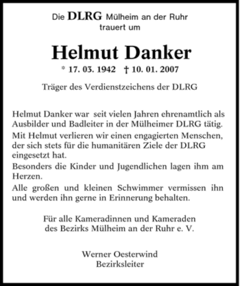 Traueranzeige von Helmut Danker von Tageszeitung