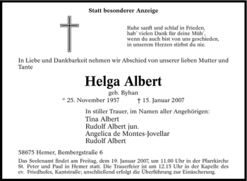 Traueranzeige von Helga Albert von Tageszeitung