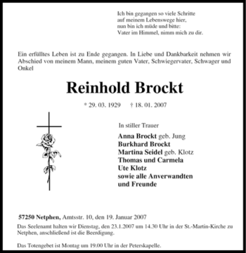 Traueranzeige von Reinhold Brockt von Tageszeitung