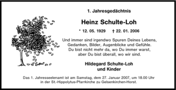Traueranzeige von Heinz Schulte-Loh von Tageszeitung
