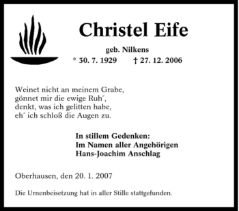 Traueranzeige von Christel Eife von Tageszeitung