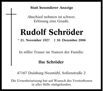 Traueranzeige von Rudolf Schröder von Tageszeitung