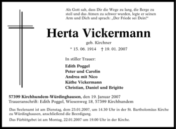 Traueranzeige von Herta Vickermann von Tageszeitung