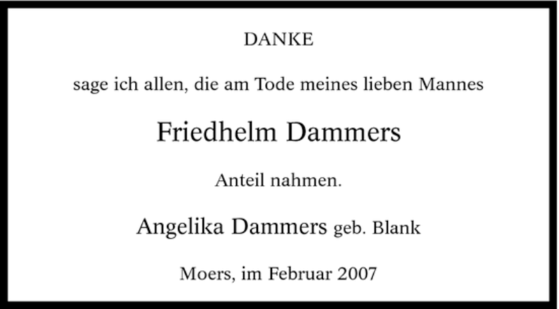  Traueranzeige für Friedhelm Dammers vom 22.01.2007 aus Tageszeitung