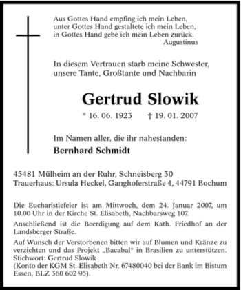 Traueranzeige von Gertrud Slowik von Tageszeitung