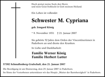 Traueranzeige von Irmgard König von Tageszeitung