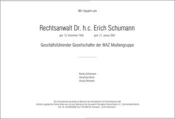 Traueranzeige von Erich Schumann von Tageszeitung