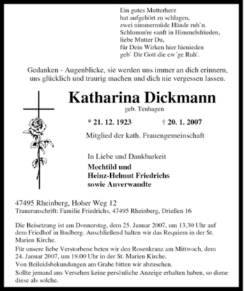 Traueranzeige von Katharina Dickmann von Tageszeitung