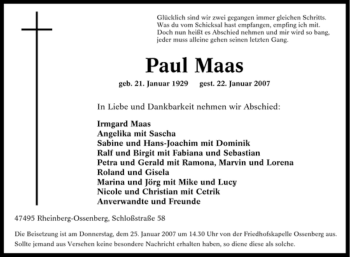 Traueranzeige von Paul Maas von Tageszeitung
