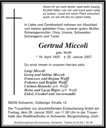 Traueranzeige von Gertrud Miccoli von Tageszeitung