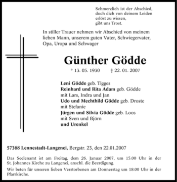Traueranzeige von Günther Gödde von Tageszeitung