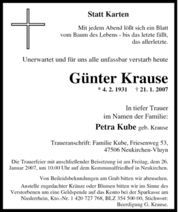 Traueranzeige von Günter Krause von Tageszeitung