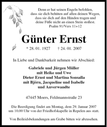 Traueranzeige von Günter Ernst von Tageszeitung