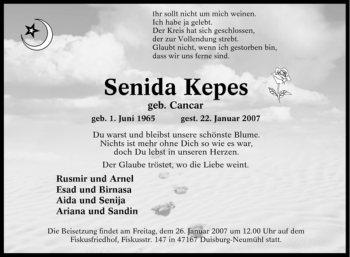 Traueranzeige von Senida Kepes von Tageszeitung