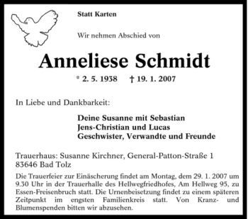 Traueranzeige von Anneliese Schmidt von Tageszeitung